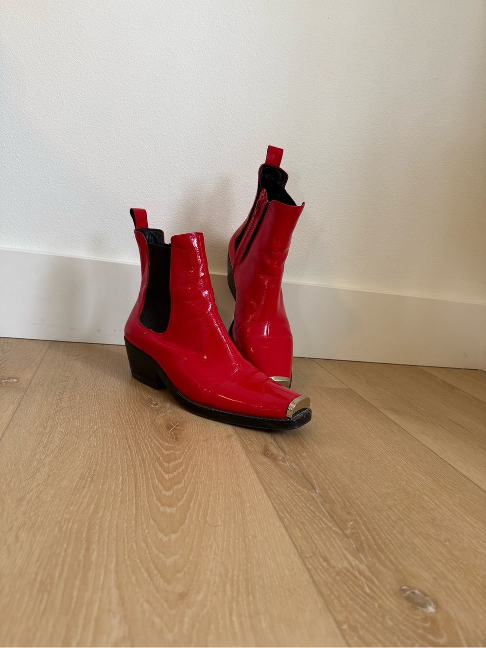 Jeffrey Campbell Red Patent Leather Western Ankle Boots
